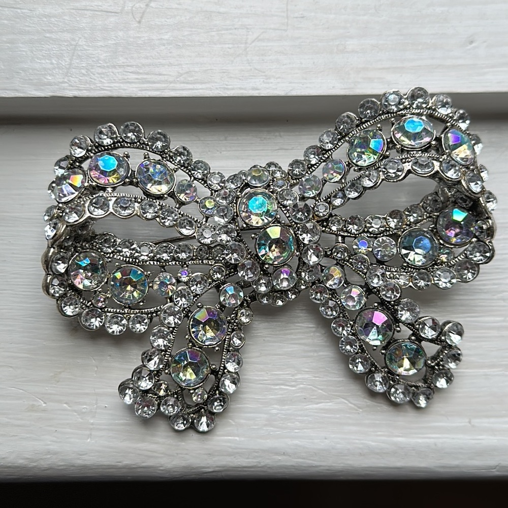 Vintage rhinestone large bow brooch pin - Picture 3 of 6
